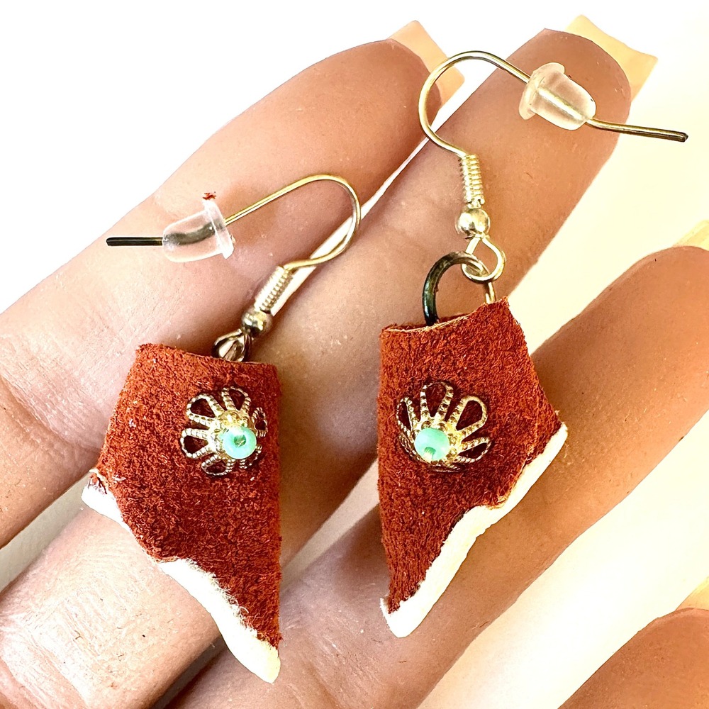 Navajo Moccasin Earrings Turquoise Native Amer Handmade Shoe Suede Mini Boot